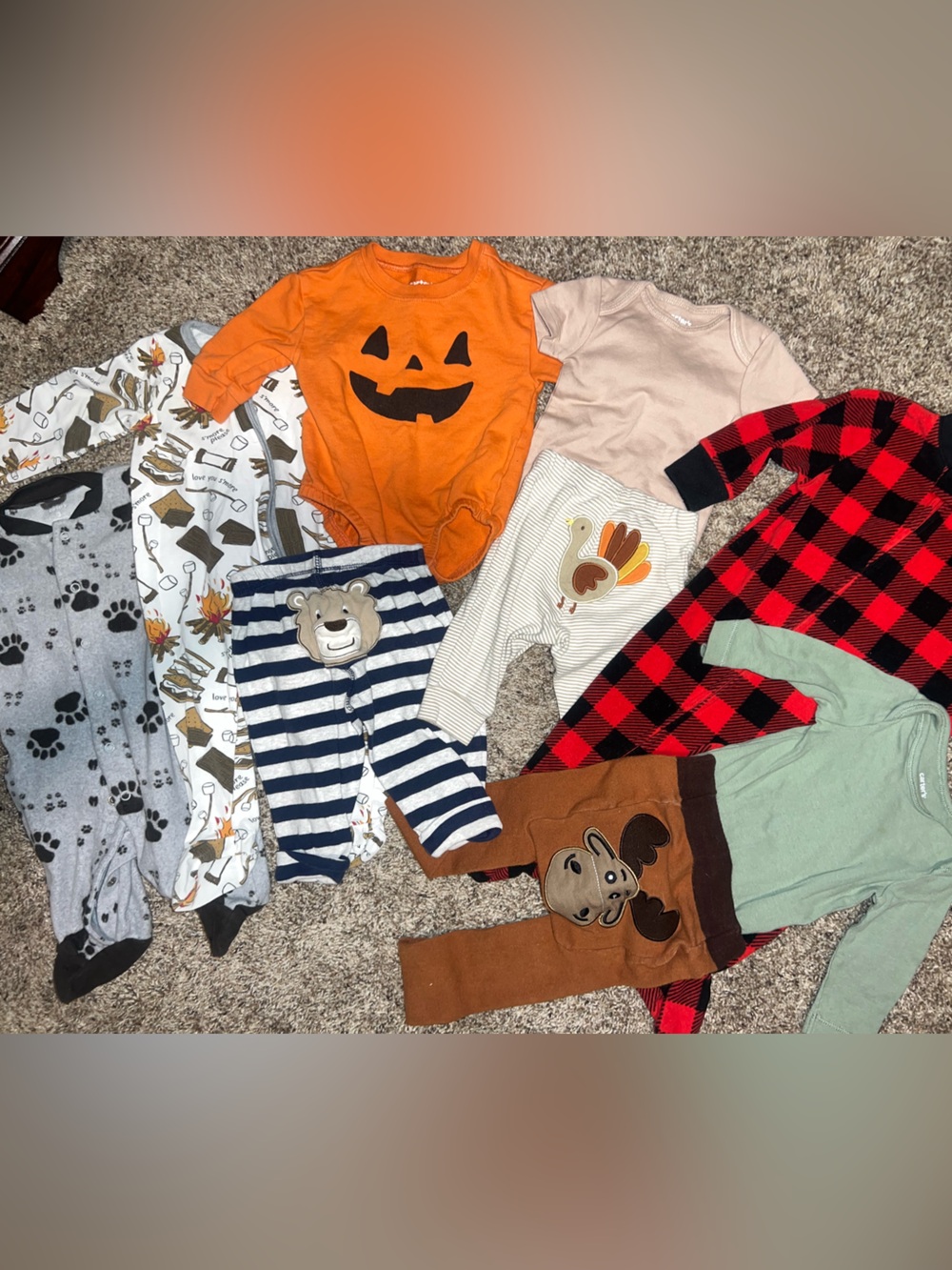 Baby Bundle Fall Autumn Cozy Halloween Thanksgiving 3/6m Carters Onesie Pajamas